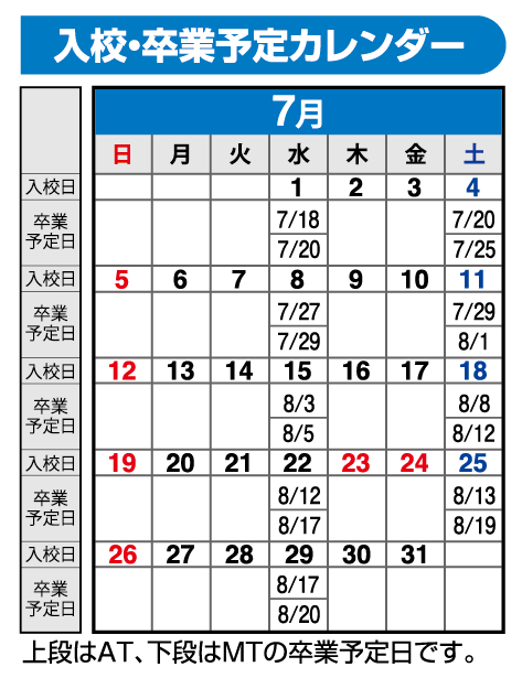 の入校カレンダー7月