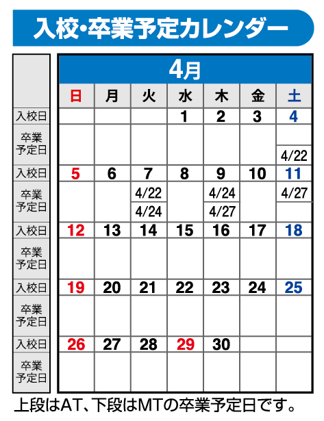 の入校カレンダー4月