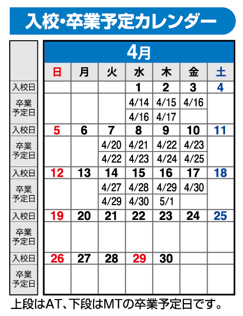 の入校カレンダー4月