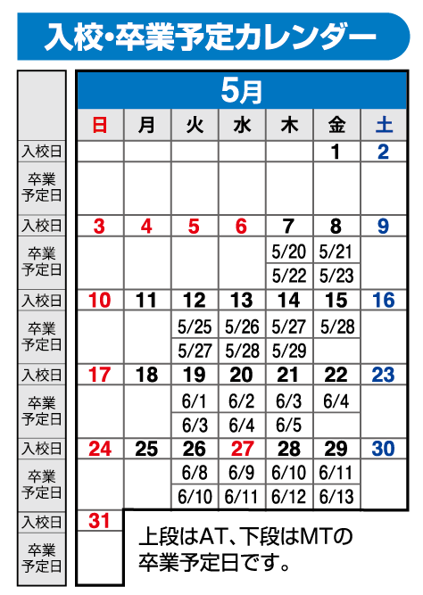 の入校カレンダー5月