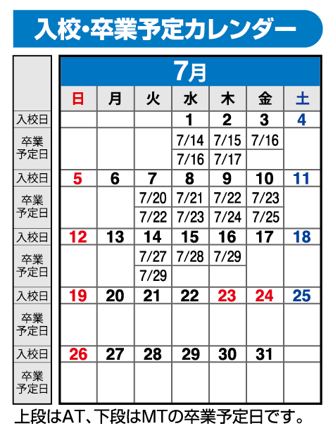 の入校カレンダー7月