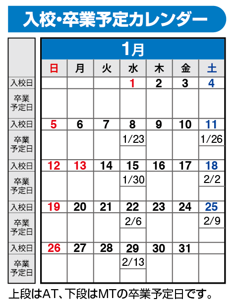 の入校カレンダー1月