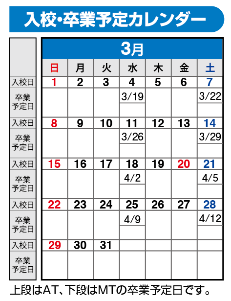 の入校カレンダー3月