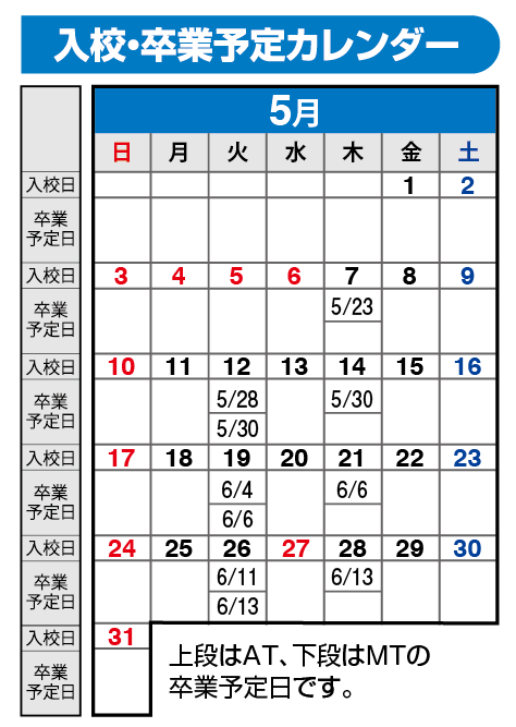 の入校カレンダー5月